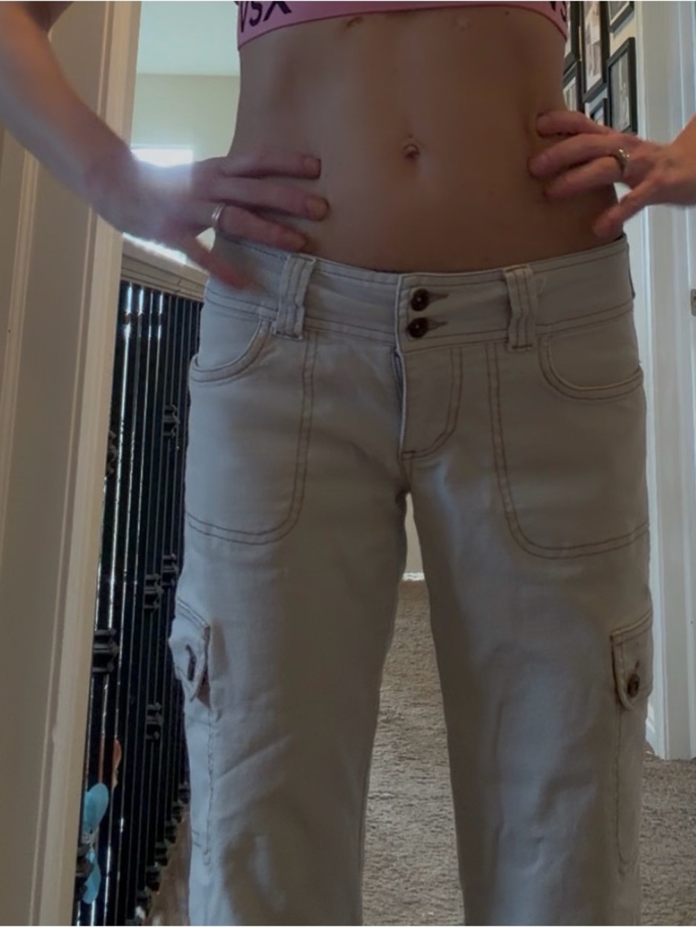 Free shipping x-small blue Cargo pants with option for capri look